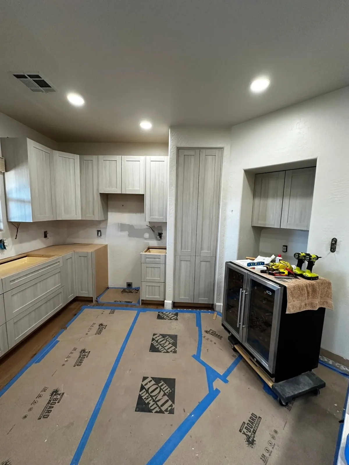Kitchen cabinet installation in progress by Ramos Cabinetry and Construction in Mesa, AZ