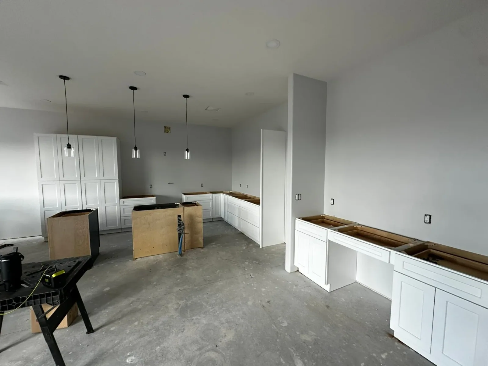 Cabinet installation progress for a remodeling project by Ramos Cabinetry and Construction in Phoenix, AZ